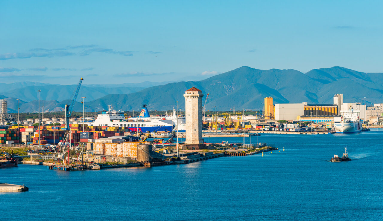 The towers of Livorno and Capraia